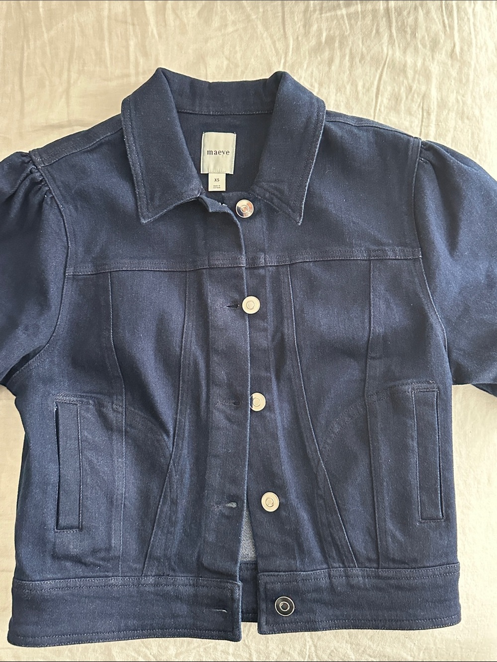 Maeve Dark Blue Short-Sleeve Denim Blouse